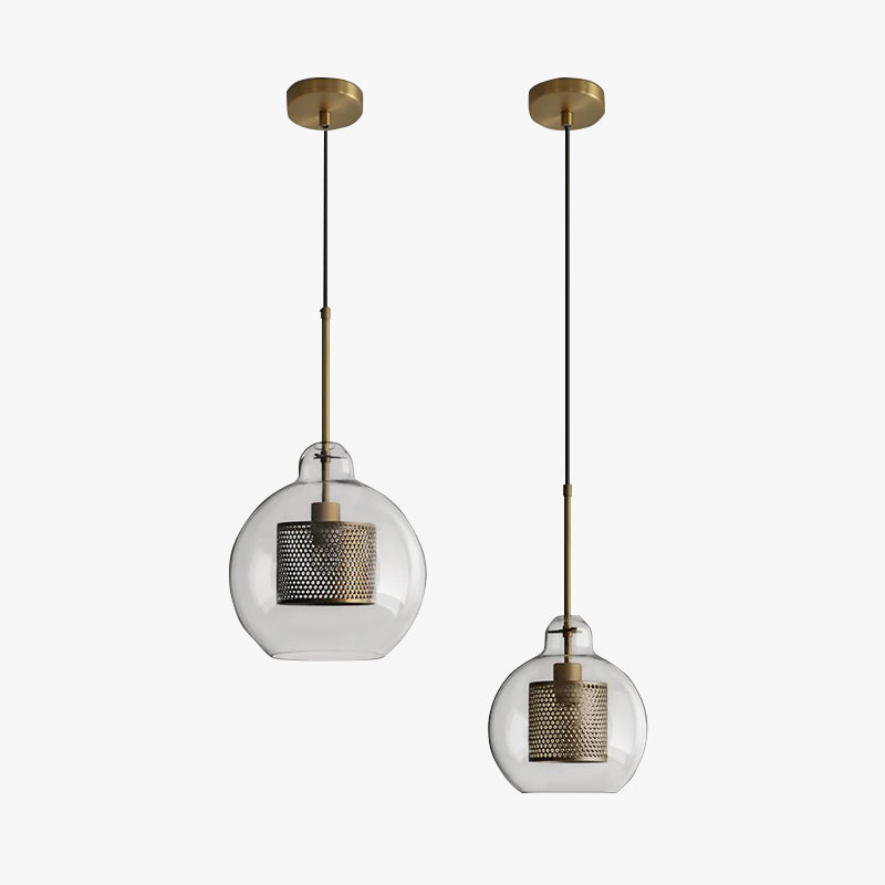 Vaelindor | Slank kugle glas gylden pendellampe