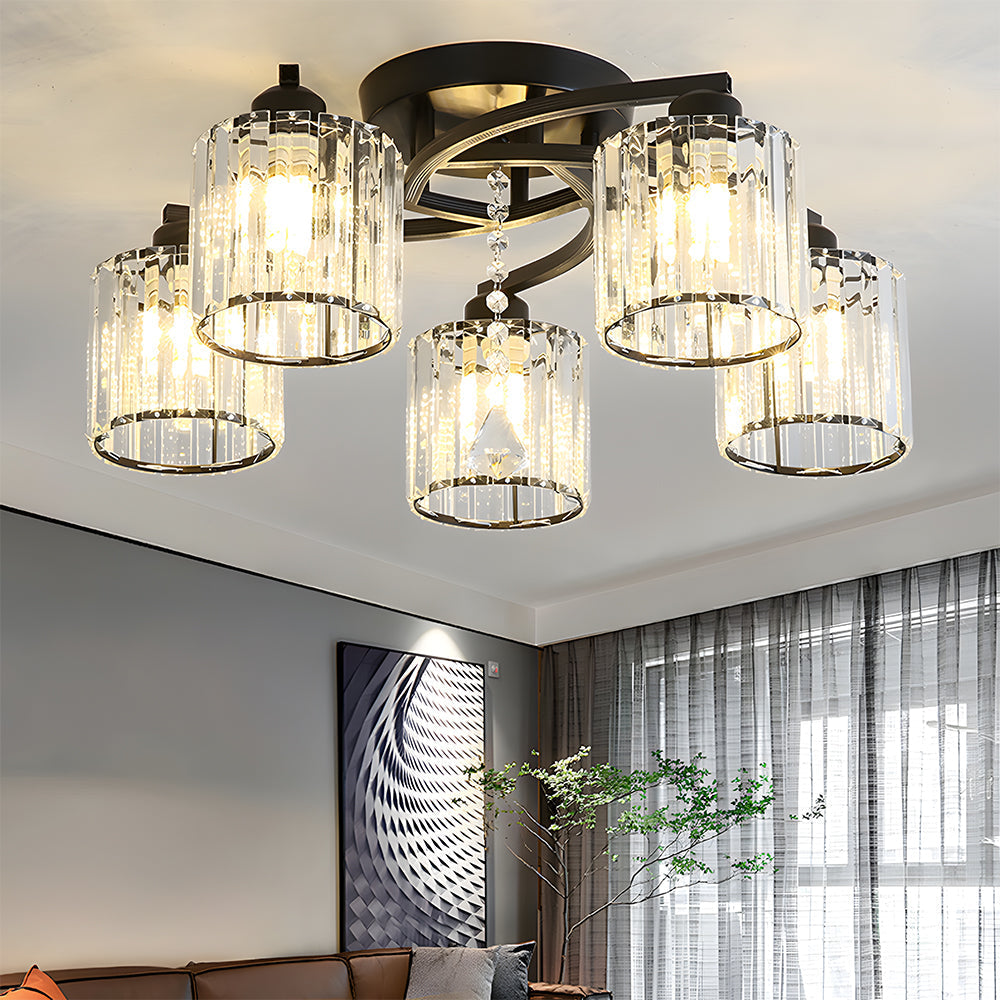 Celestia | Luksuriøs krystalcylinder semi-flush loftslampe