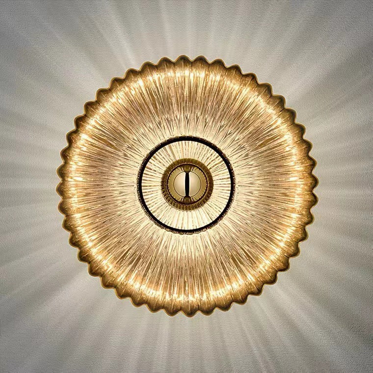 Nordisk vintage stribet bølget glas disk væglampe
