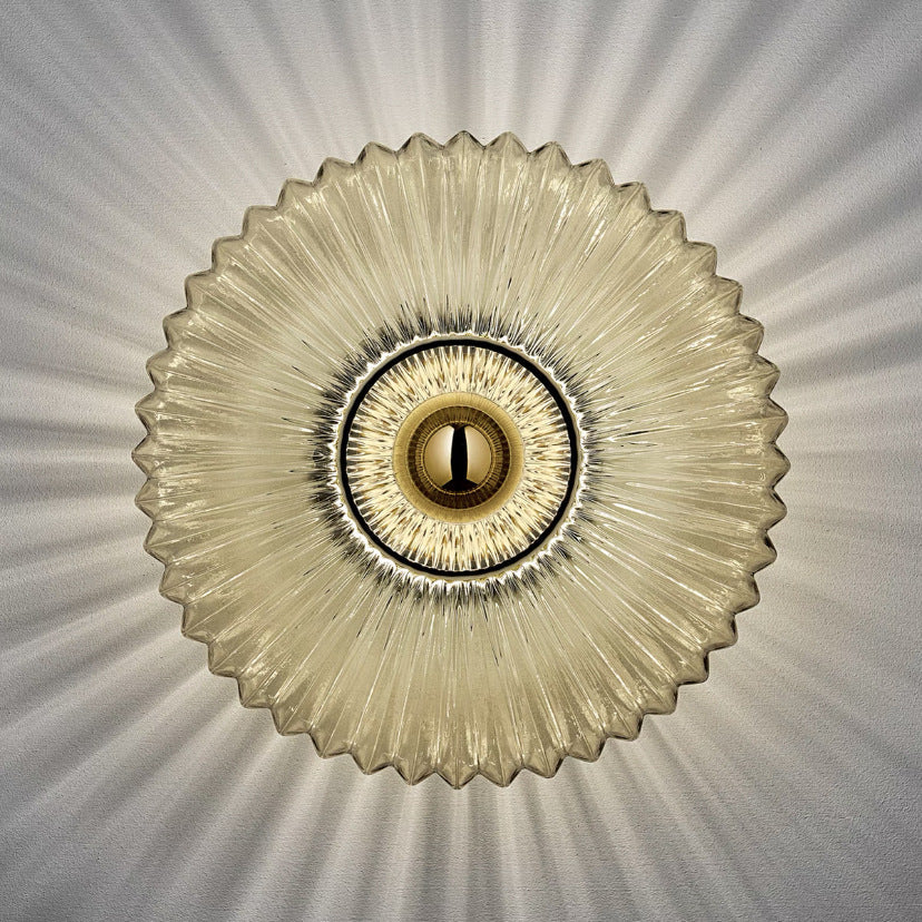 Nordisk vintage stribet bølget glas disk væglampe