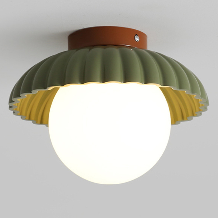 Ribbet jern frostet glas globus indbygningsloftlampe