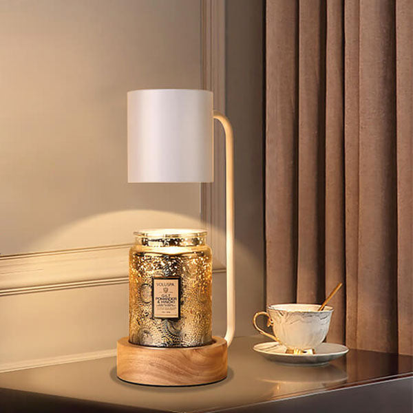 Japansk minimalistisk træ og metal stearinlysvarmer bordlampe