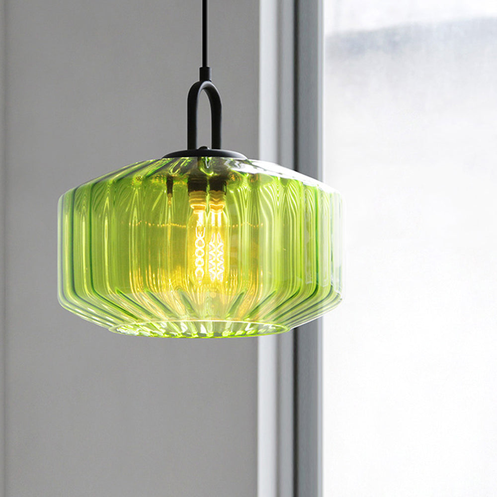 Verda | Mid-century ribbet glas kuppelpendellampe