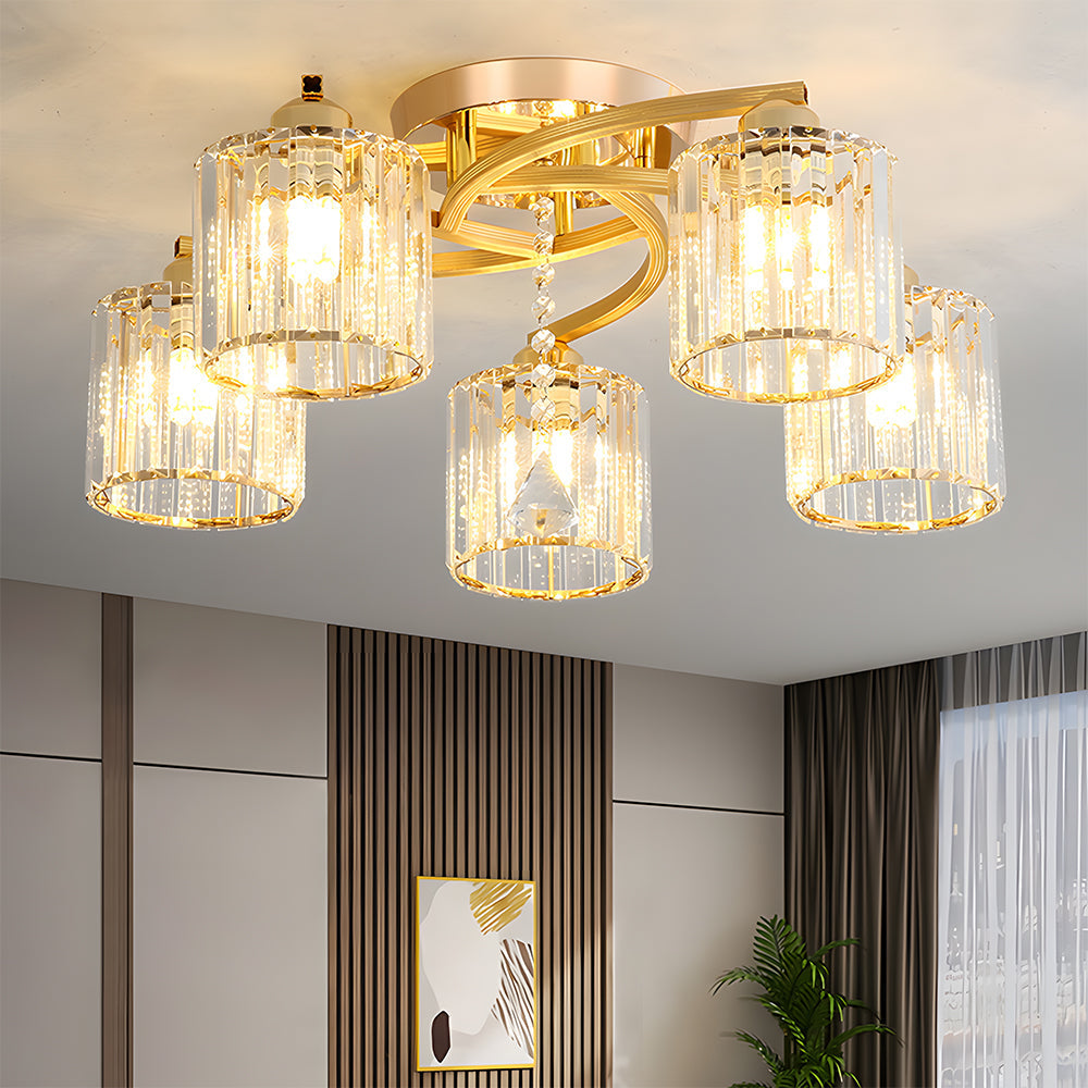 Celestia | Luksuriøs krystalcylinder semi-flush loftslampe