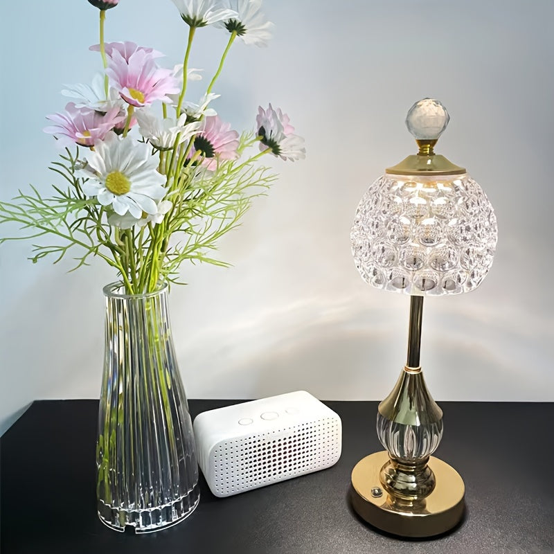 Skulptureret krystalskærm touch dæmpning genopladelig trådløs bordlampe