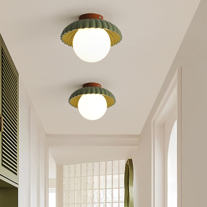 Ribbet jern frostet glas globus indbygningsloftlampe