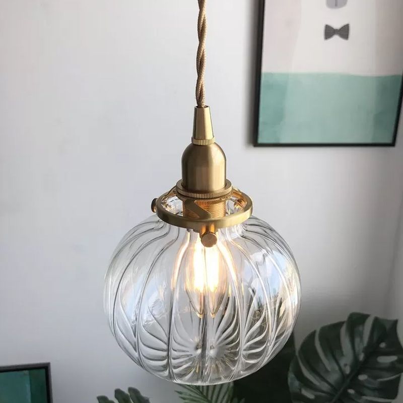 Pythos | Vintage græskar glas ribbet LED pendel