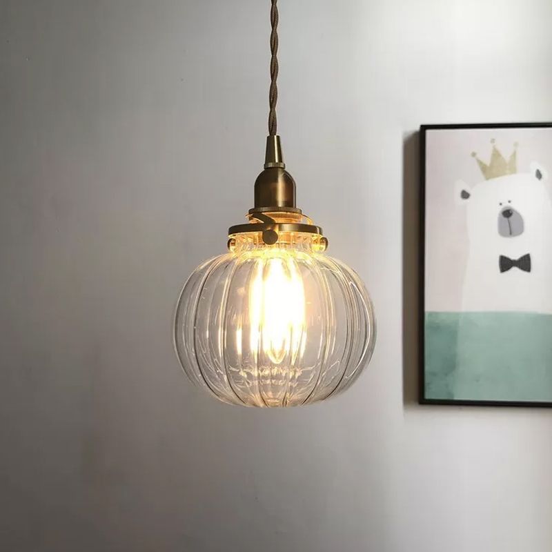 Pythos | Vintage græskar glas ribbet LED pendel