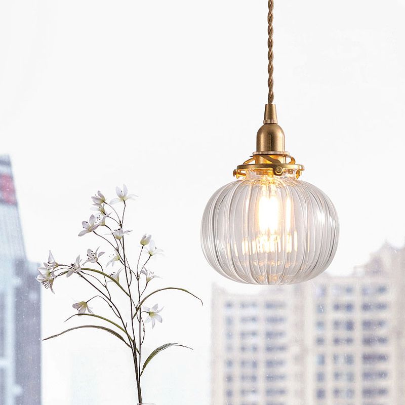 Pythos | Vintage græskar glas ribbet LED pendel