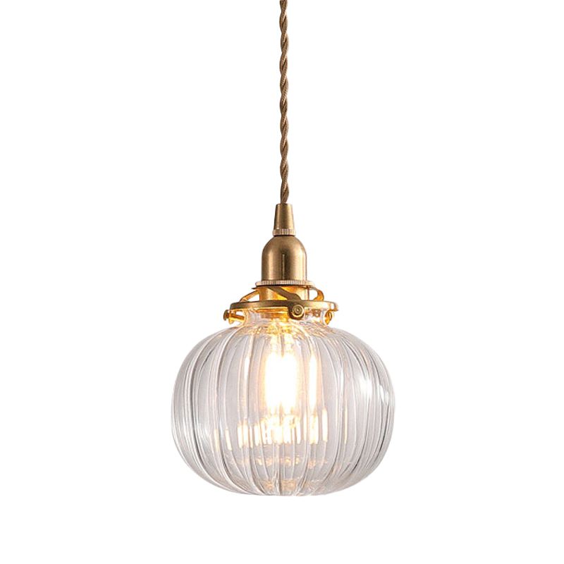 Pythos | Vintage græskar glas ribbet LED pendel