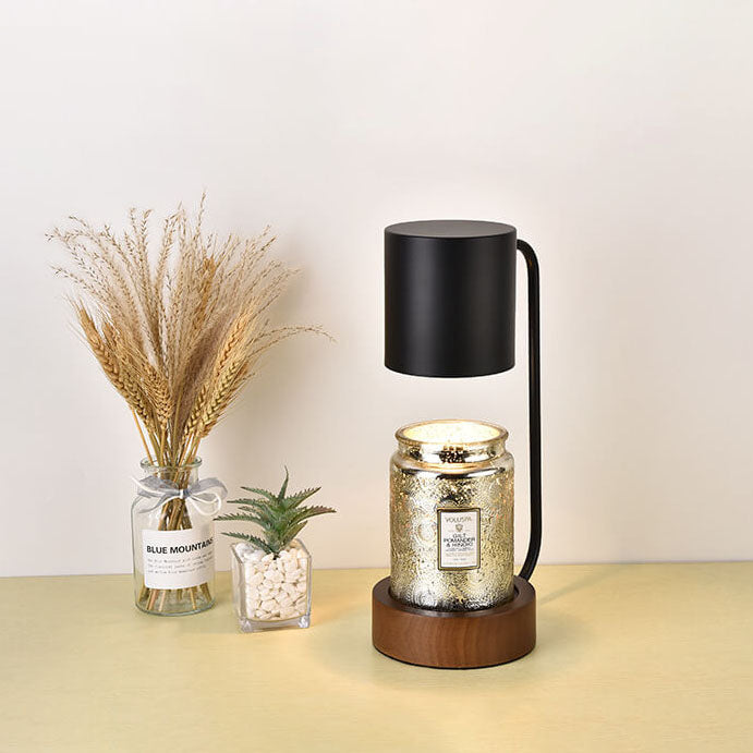 Japansk minimalistisk træ og metal stearinlysvarmer bordlampe