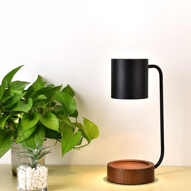Japansk minimalistisk træ og metal stearinlysvarmer bordlampe
