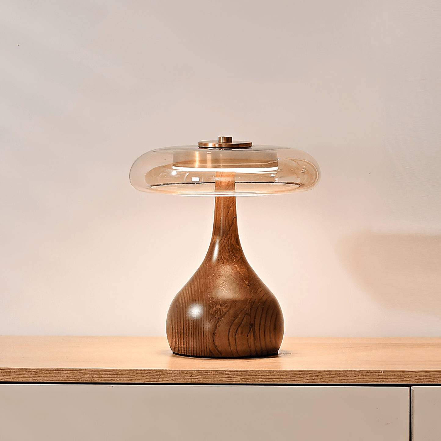 Vancorim | Japandi buet træ amber glas bordlampe