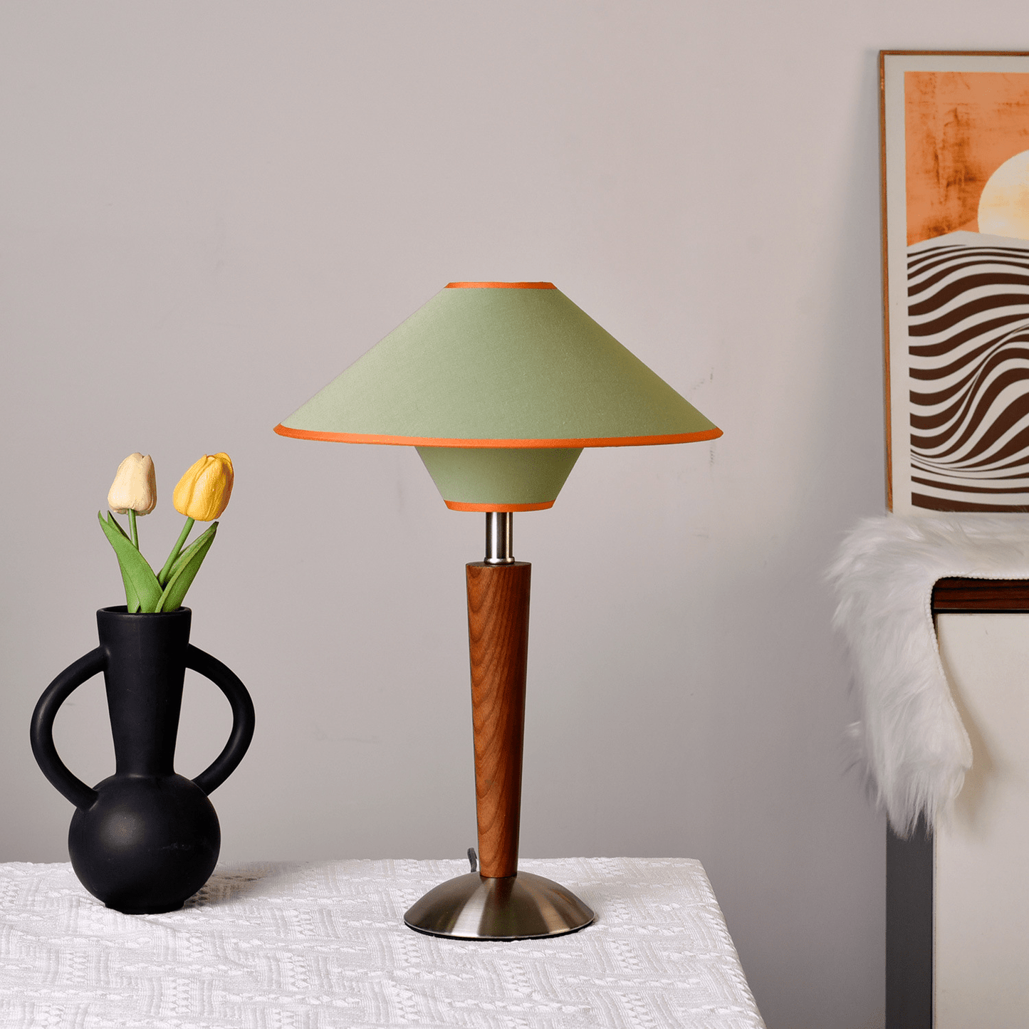 Zymorica | Mid-century modern valnød søjle accent bordlampe