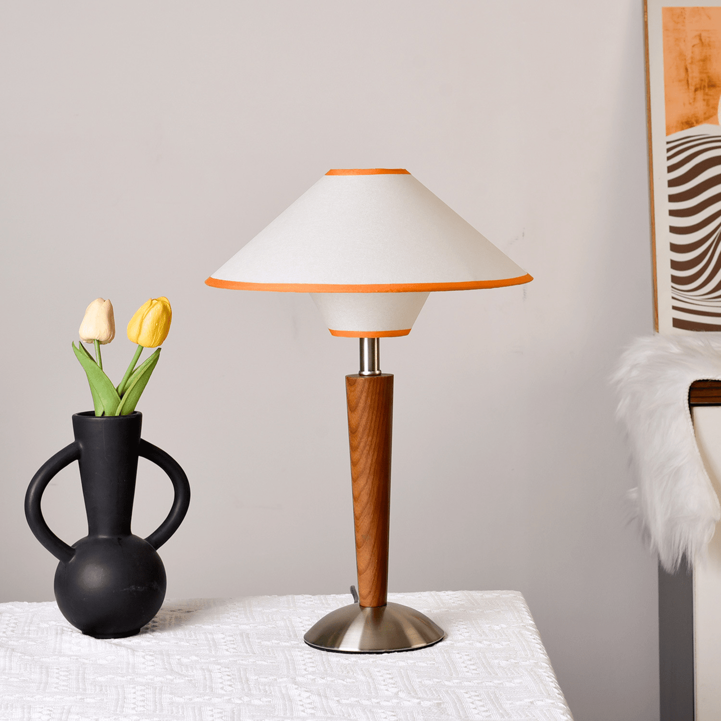 Zymorica | Mid-century modern valnød søjle accent bordlampe