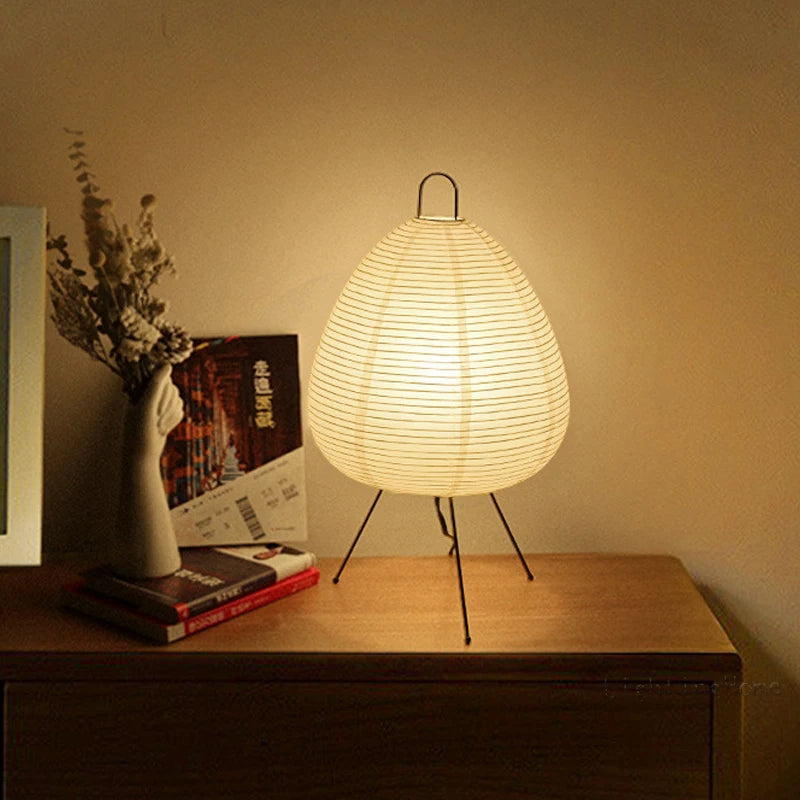 Minimalistisk zen japansk rispapir tripod bordlampe med stemningsbelysning