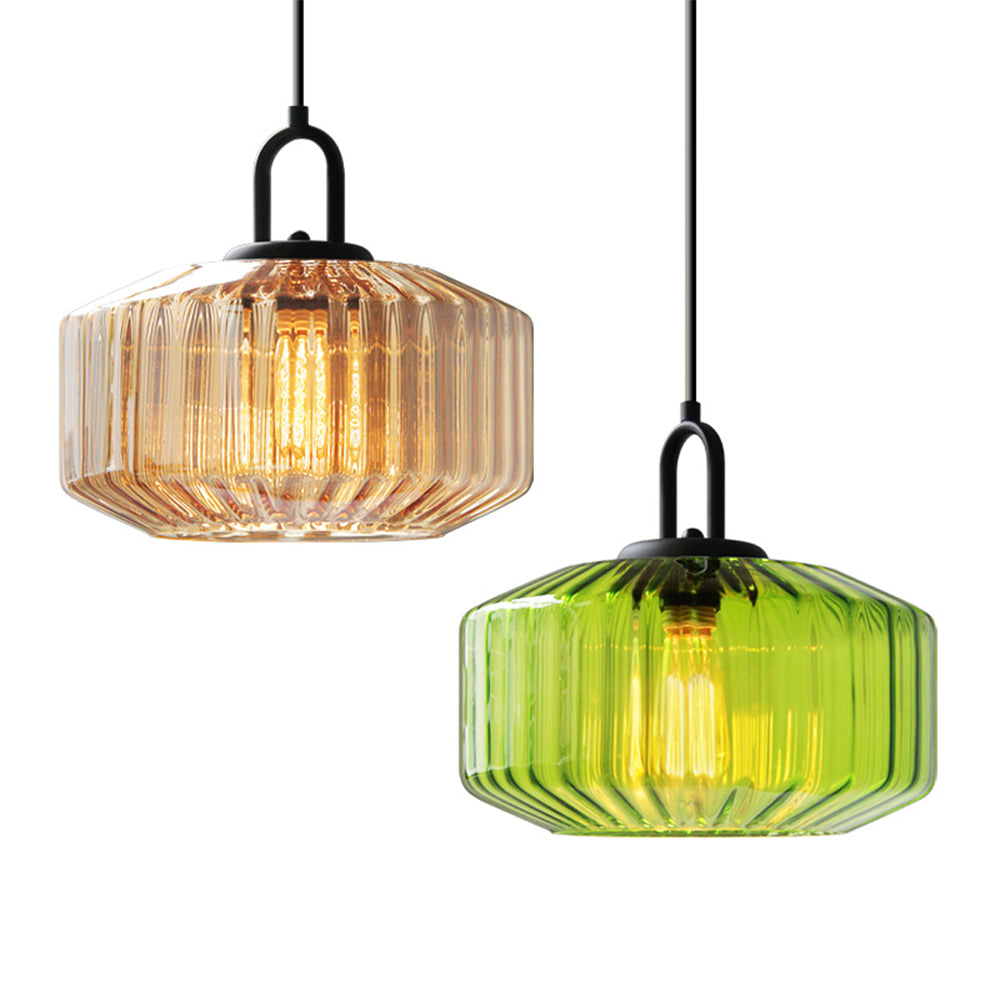 Verda | Mid-century ribbet glas kuppelpendellampe