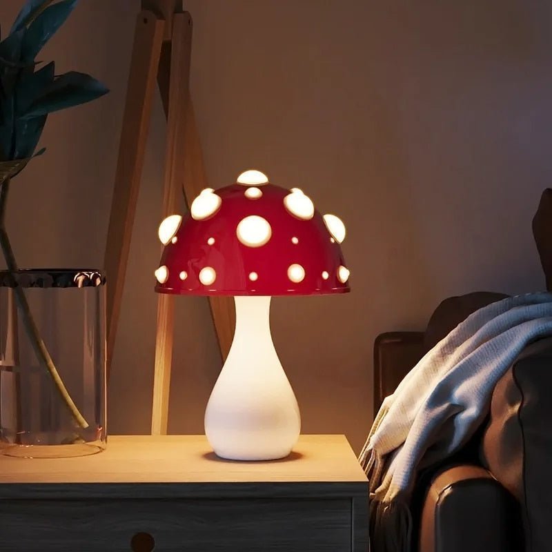 Skulpturel Amanita Svampekuppel Genopladelig Dæmpbar Bordlampe