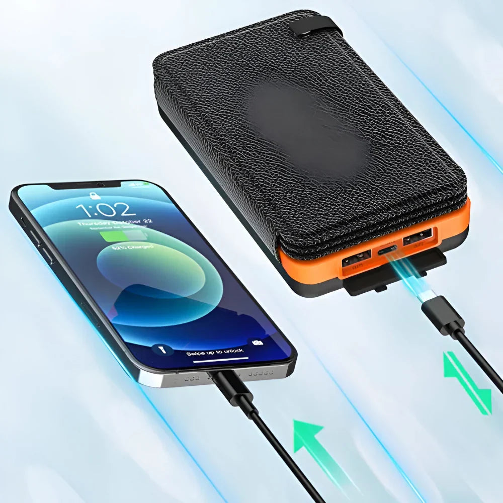 Bærbar robust udendørs solcelle powerbank oplader med foldbart panel