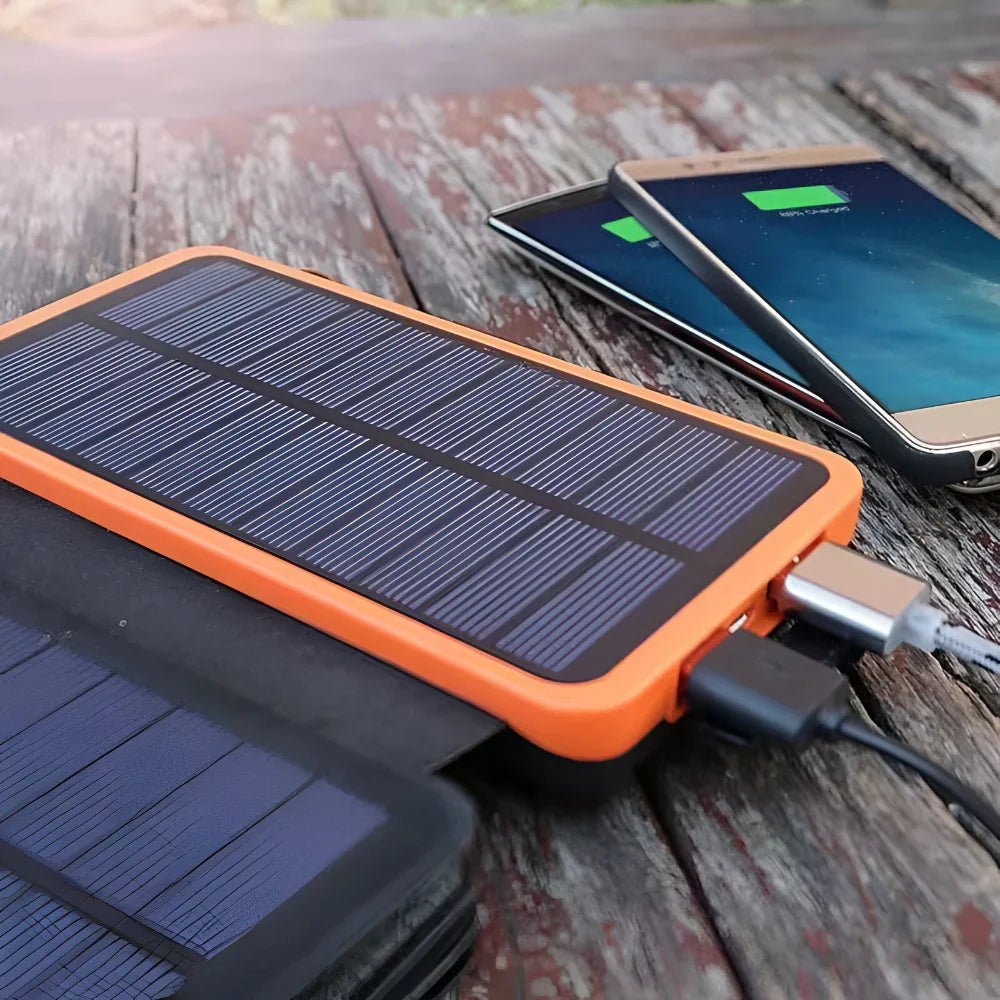 Bærbar robust udendørs solcelle powerbank oplader med foldbart panel