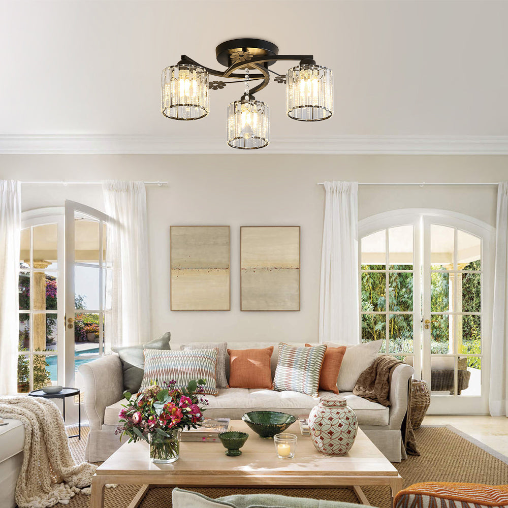 Celestia | Luksuriøs krystalcylinder semi-flush loftslampe