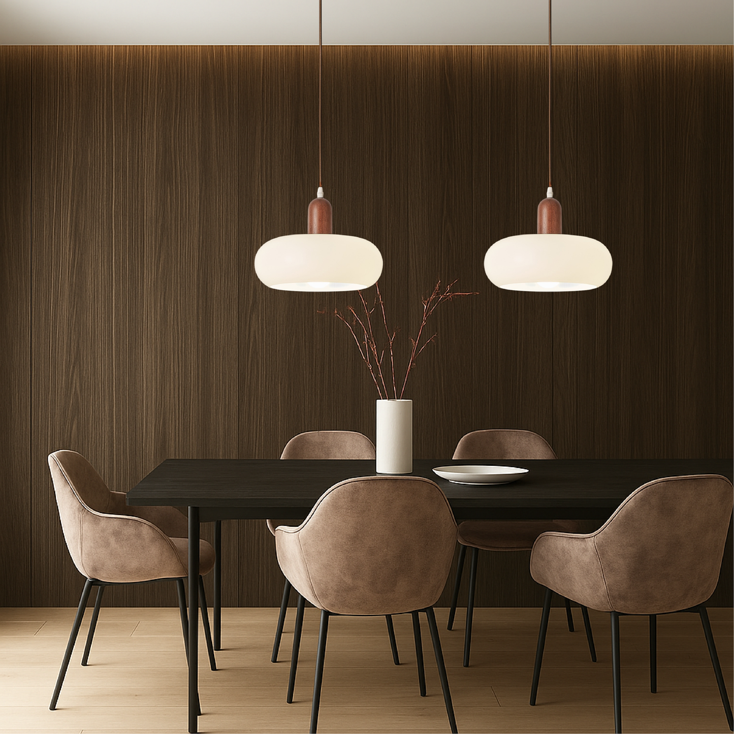Nordica | Minimalistisk cremefarvet glas- og træpendel