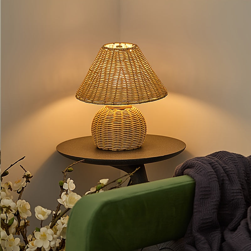Håndvævet bambusflet rustik zen boho bordlampe