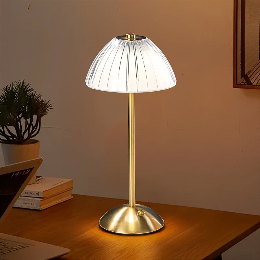 Ribbet krystalskærm genopladelig touch dæmpbar bordlampe