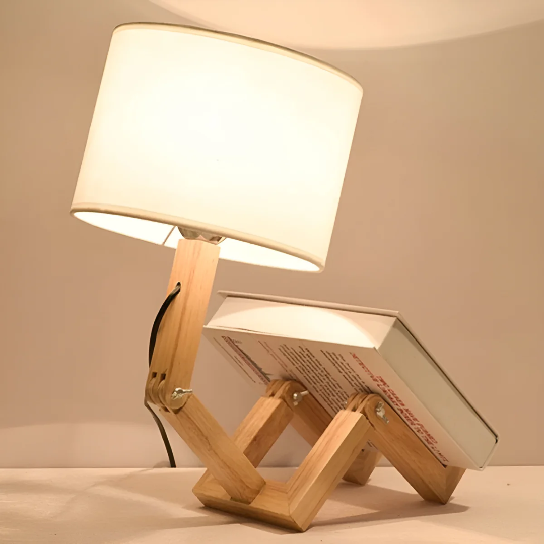 Justerbar posabel massivt træ nordisk bordlampe