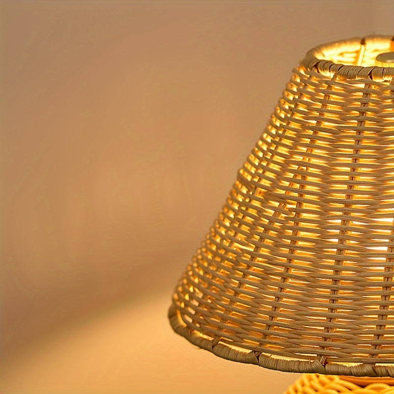 Håndvævet bambusflet rustik zen boho bordlampe