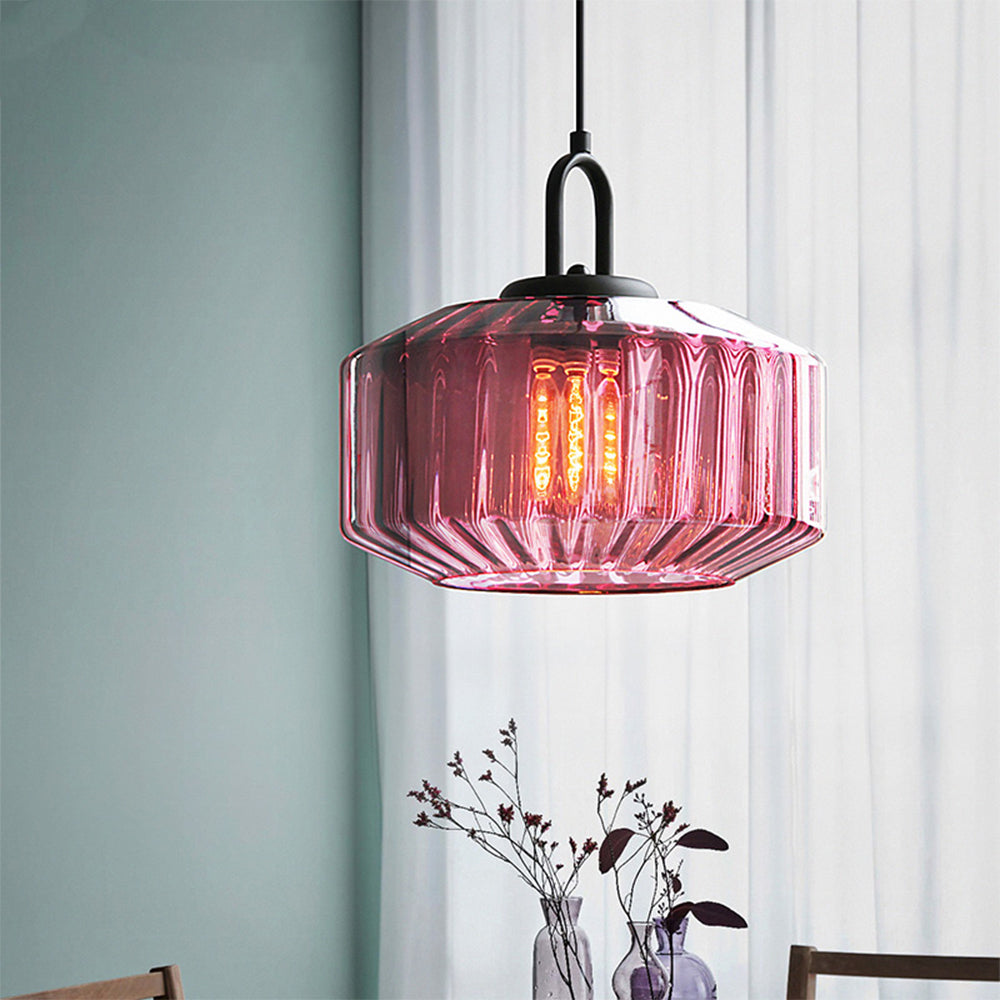 Verda | Mid-century ribbet glas kuppelpendellampe