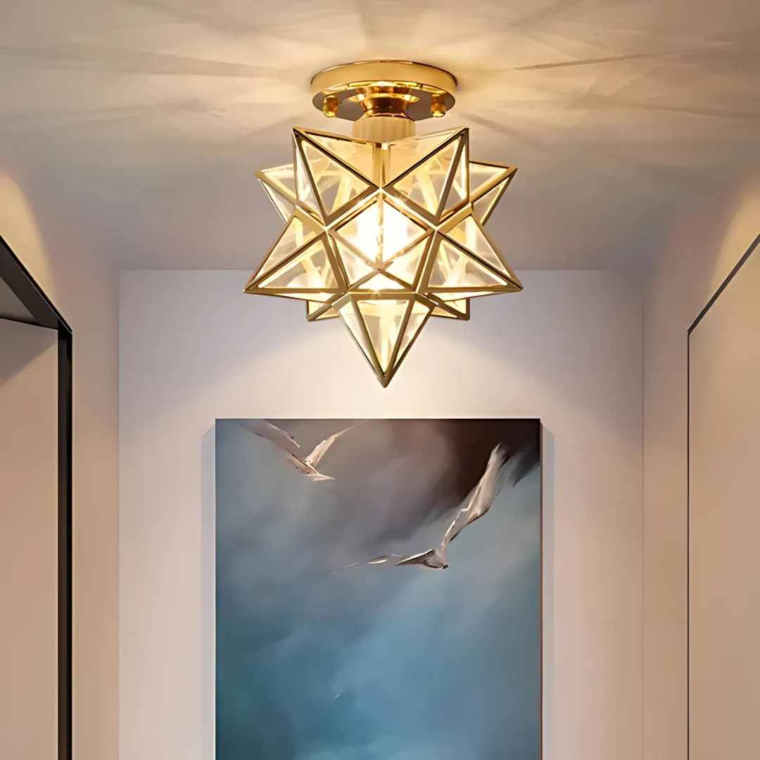 Geometrisk stjerneformet frostet glas loftlampe