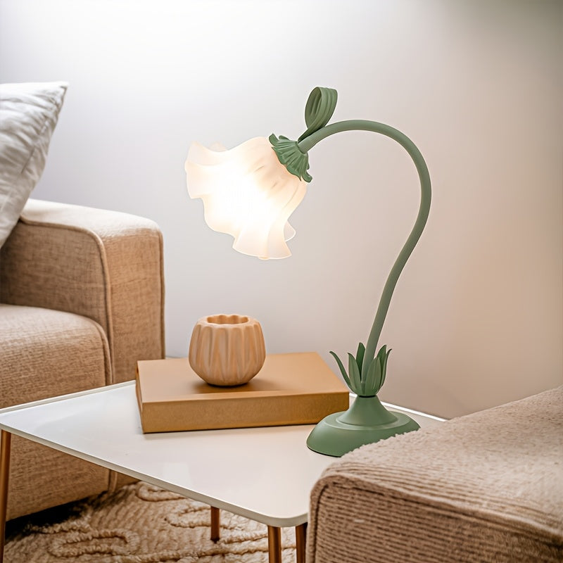 Skulpturel blomsterblomst skærm støbejern bordlampe