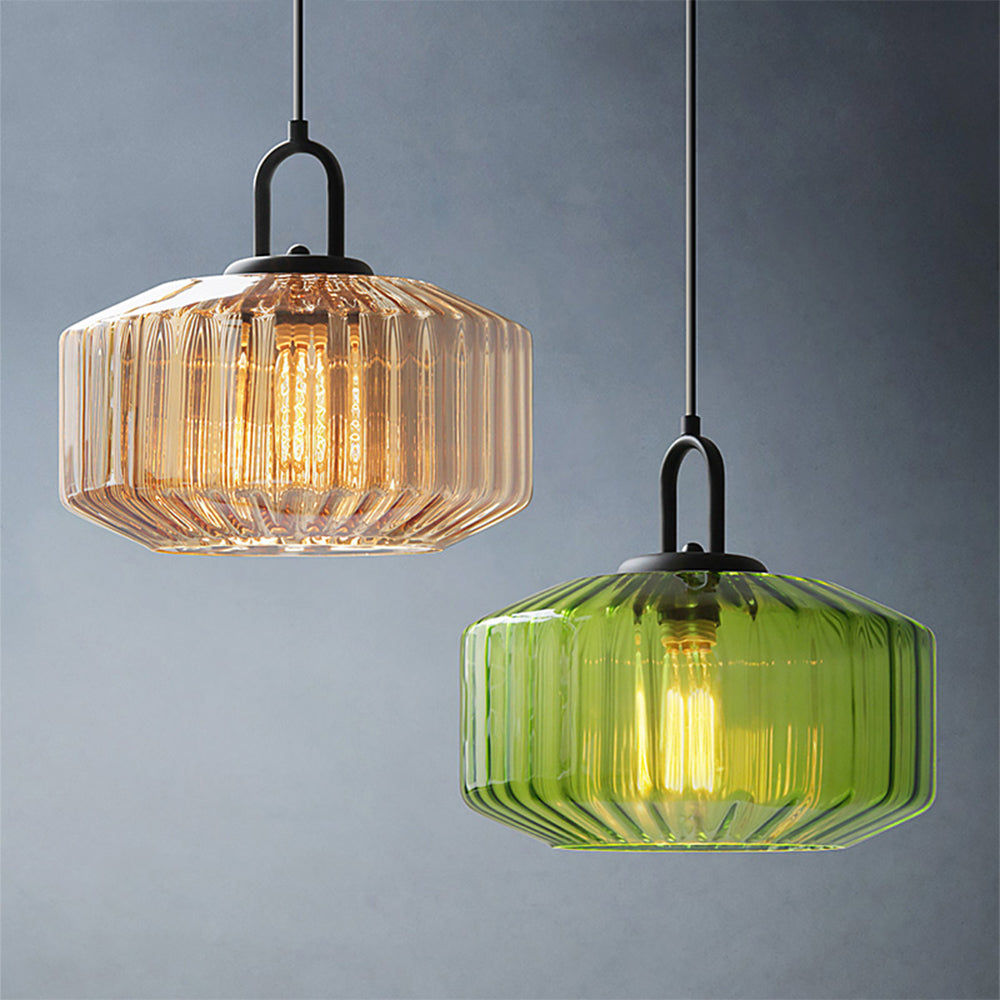 Verda | Mid-century ribbet glas kuppelpendellampe