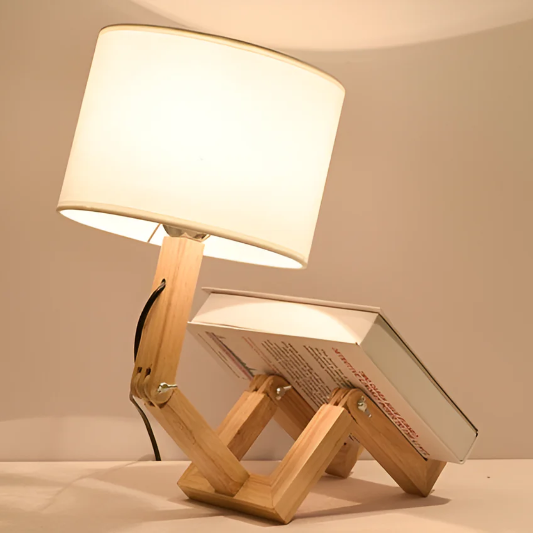 Justerbar posabel massivt træ nordisk bordlampe