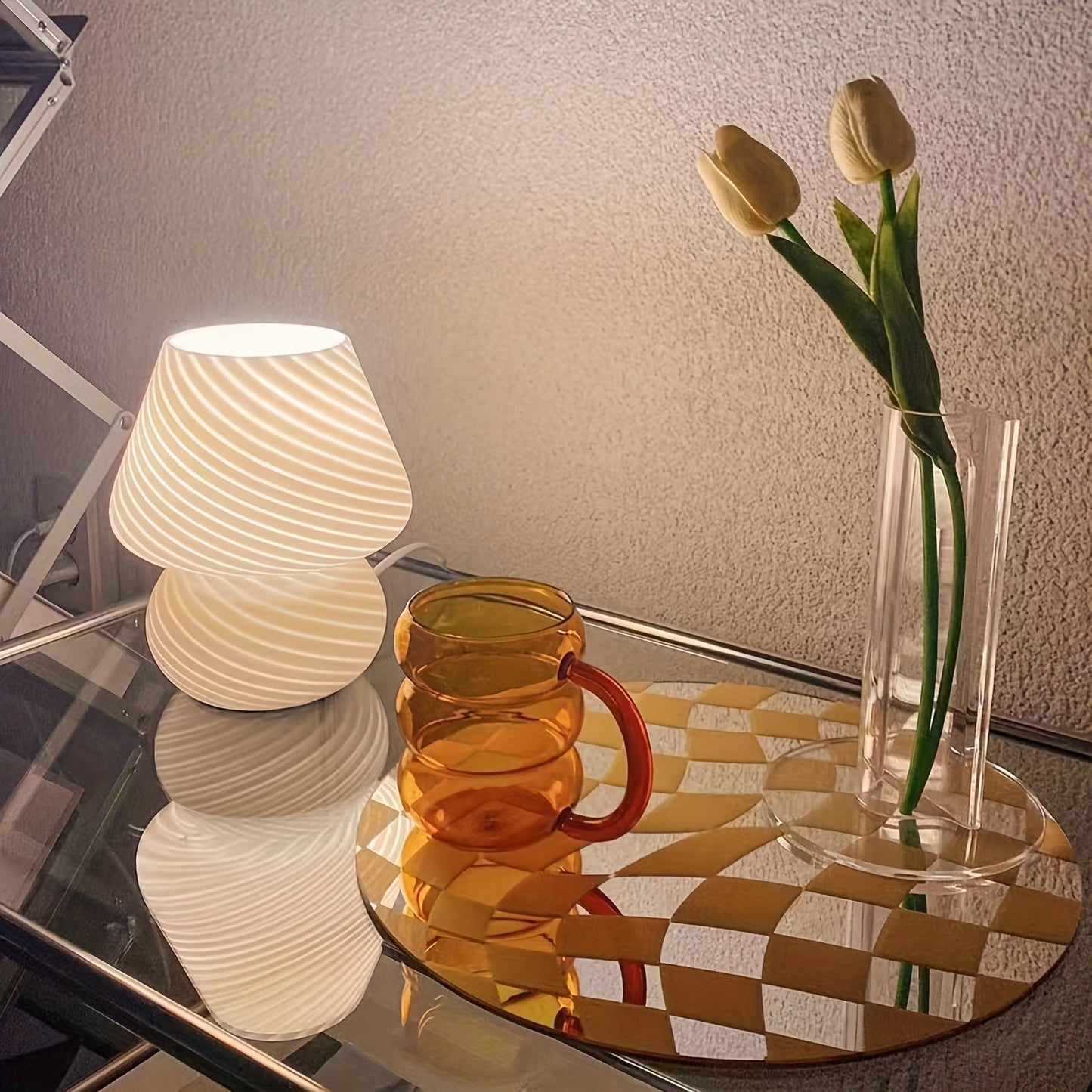 Snoet Kunstglas Svampe Dæmpbar Bordlampe