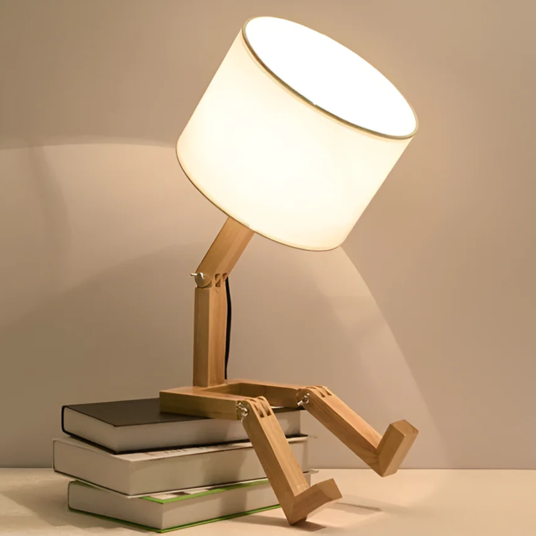 Justerbar posabel massivt træ nordisk bordlampe