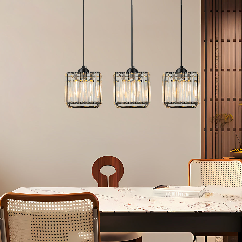 Cubica | Moderne multi-lys metal og krystalprisme pendellampe