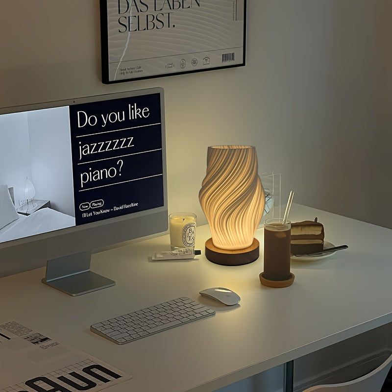 Skulpturel swirl bølge dæmpbar sengelampe skrivebordslampe