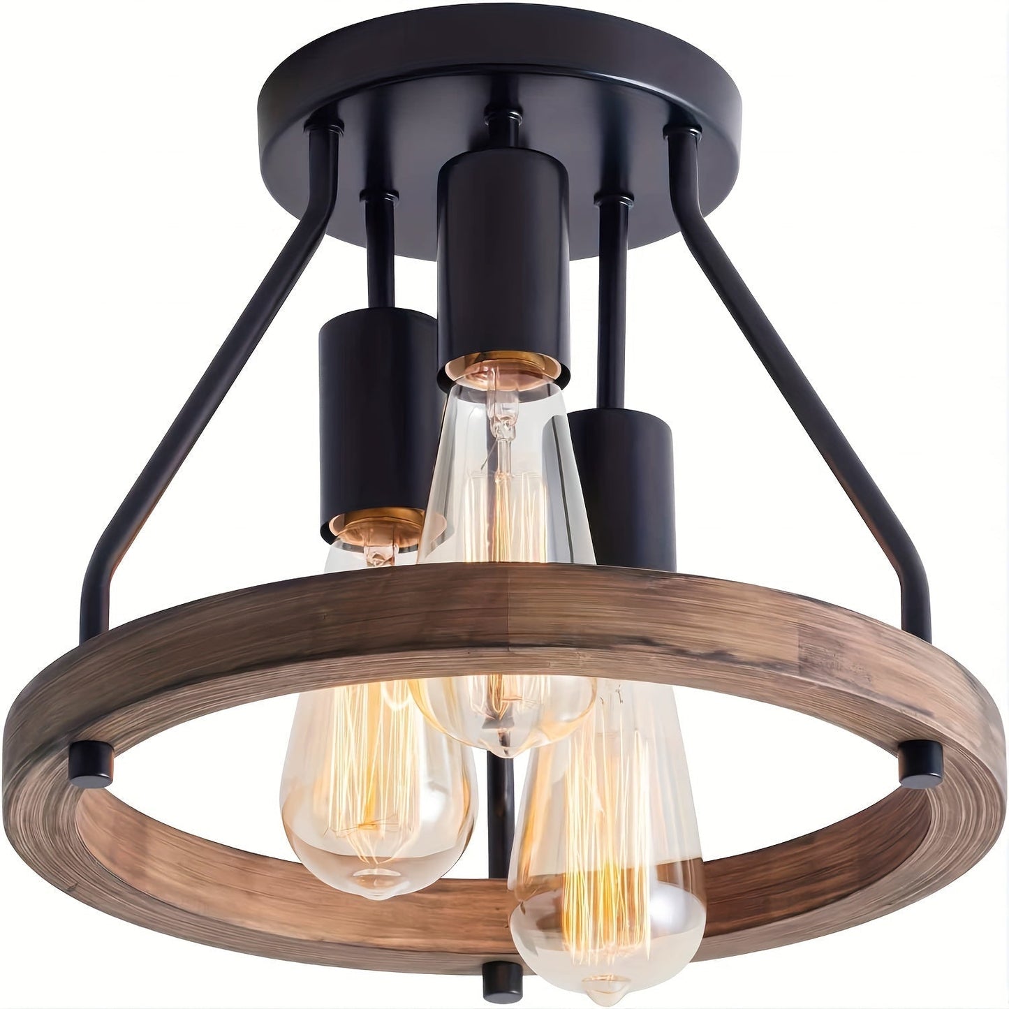 Rustik træ ring industriel semi-indbygningsloftlampe