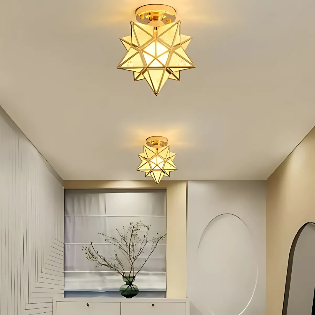 Geometrisk stjerneformet frostet glas loftlampe
