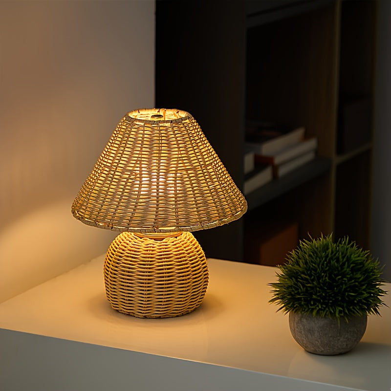 Håndvævet bambusflet rustik zen boho bordlampe