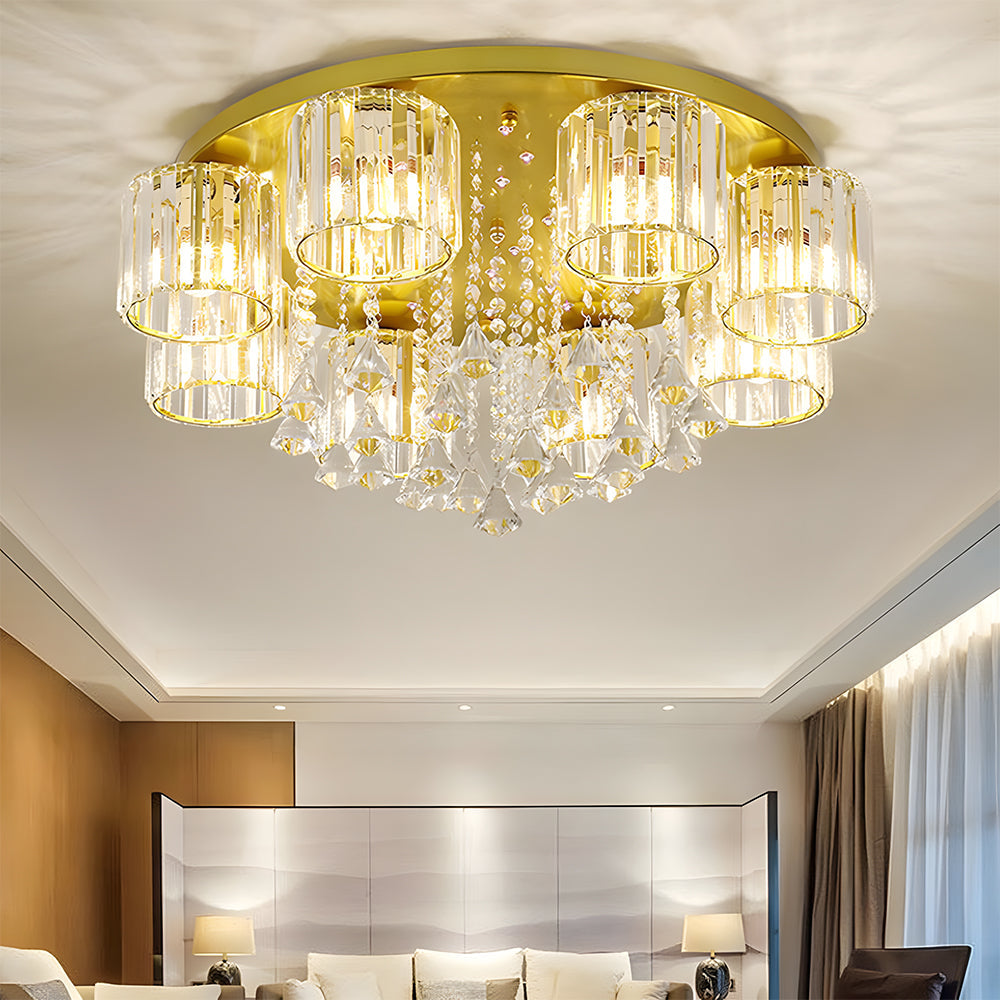 Vespera | Moderne multi-hoved krystalprisme flush mount loftslampe
