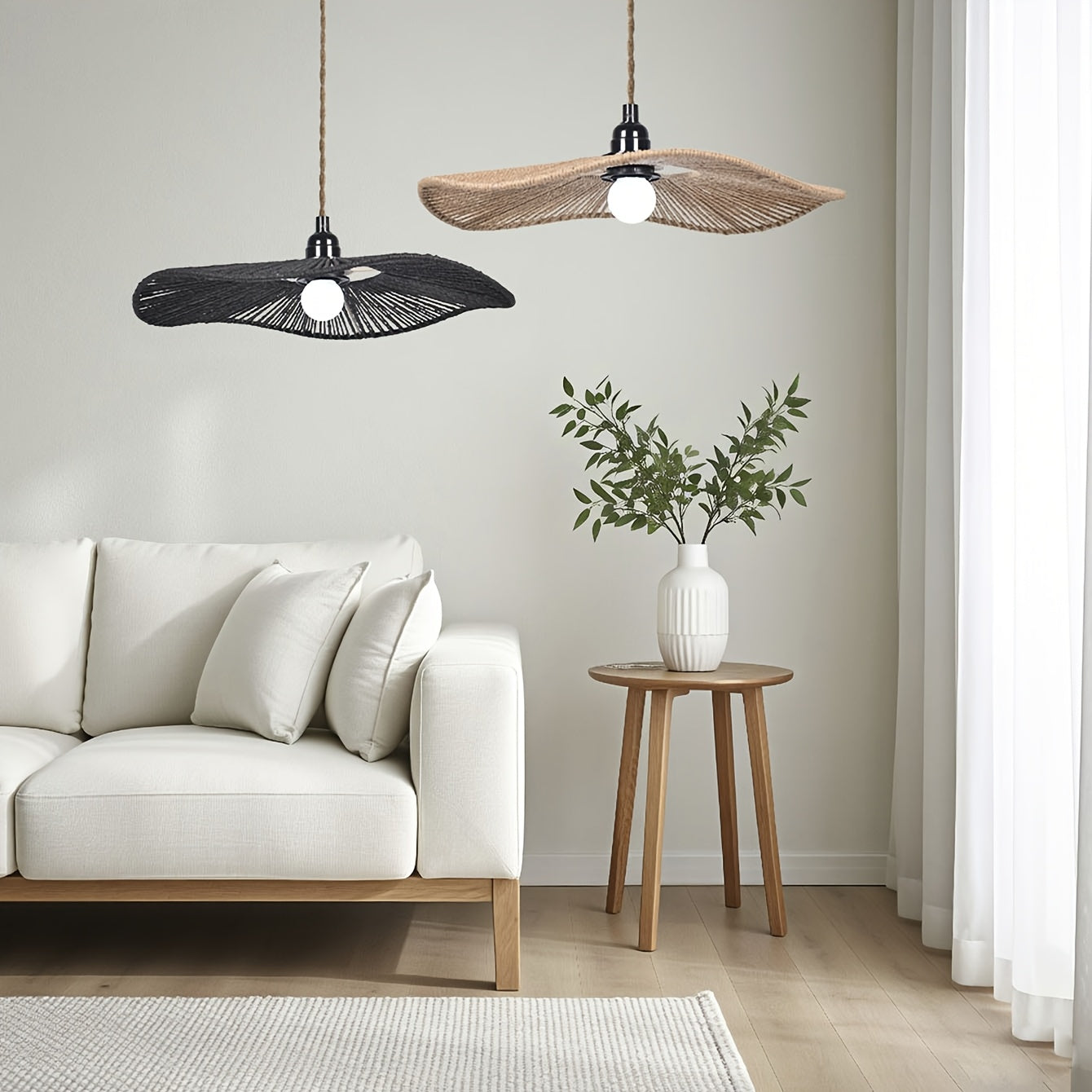 Håndvævet papirsnor bølge loftlampe skærm