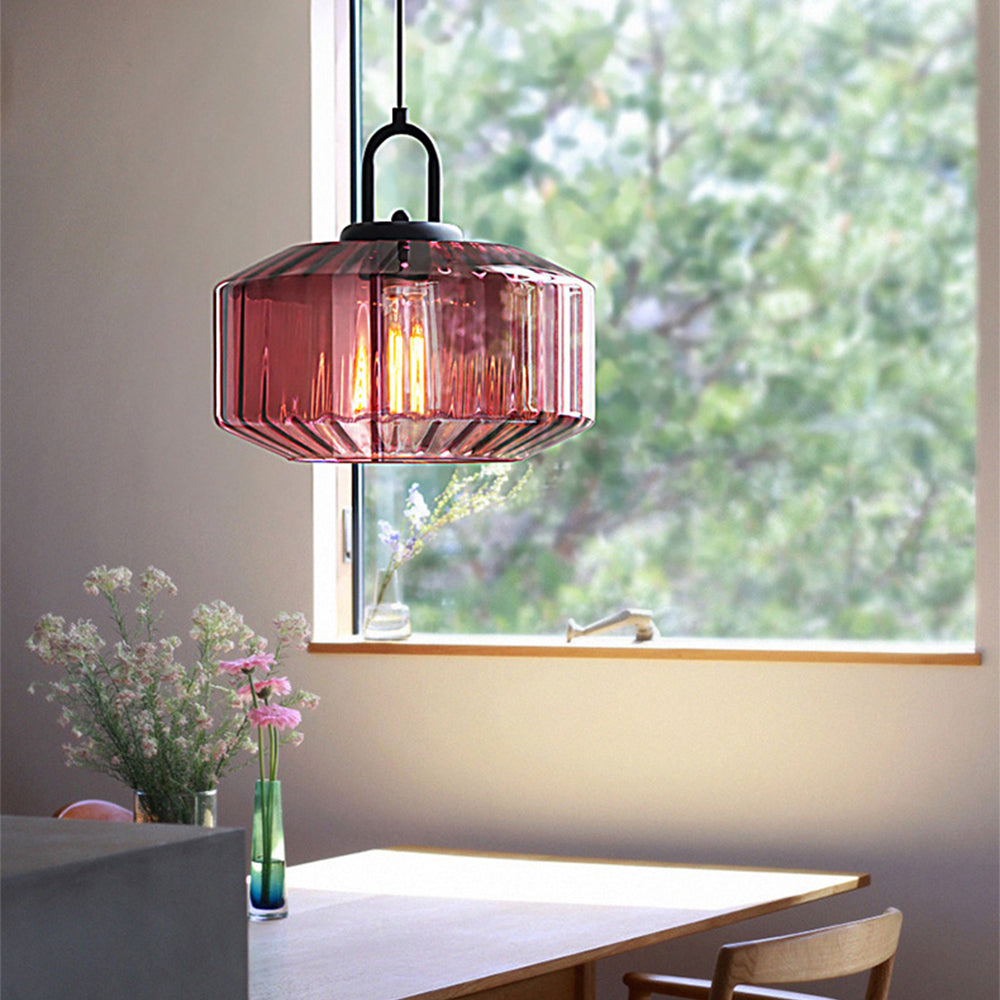 Verda | Mid-century ribbet glas kuppelpendellampe