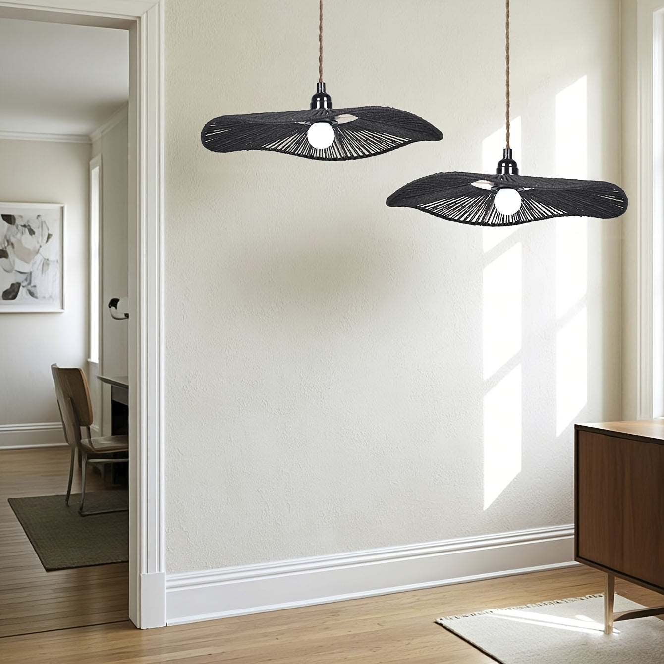 Håndvævet papirsnor bølge loftlampe skærm