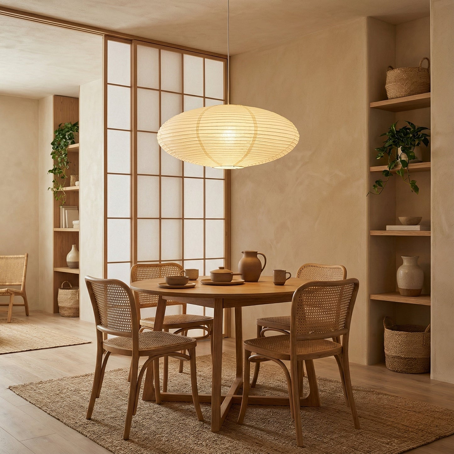 Zeni | Moderne oval Wabi Sabi papirpendellampe