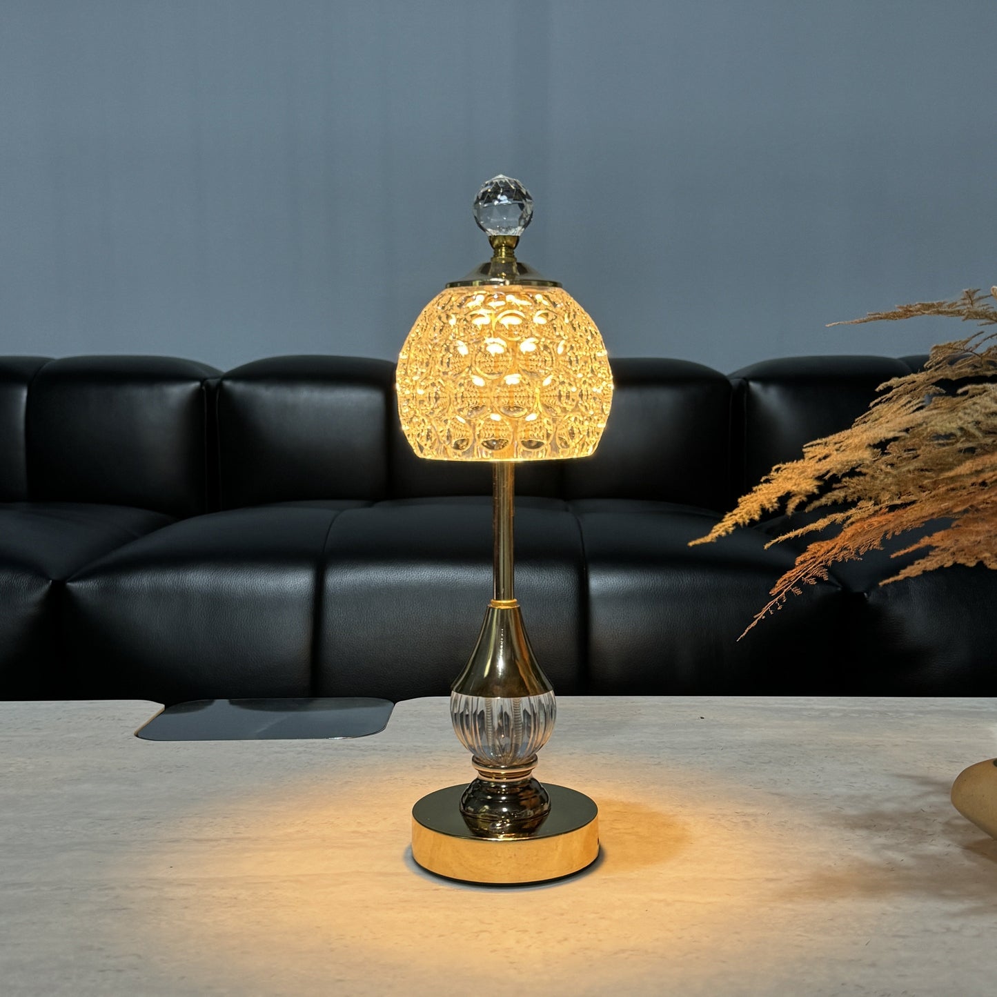 Skulptureret krystalskærm touch dæmpning genopladelig trådløs bordlampe