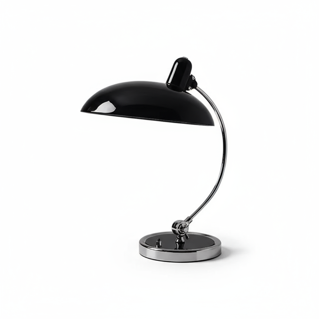 Buet arm Bauhaus skandinavisk skulpturel krom bordlampe