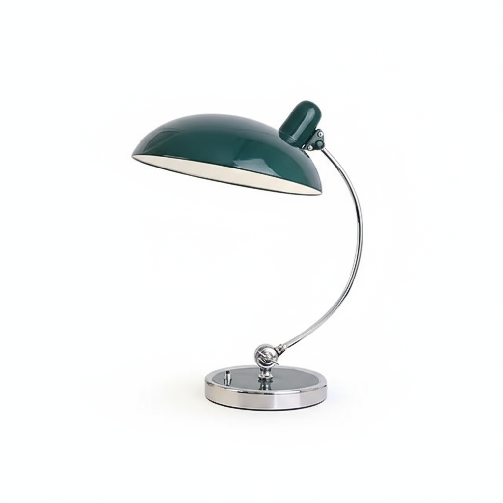 Buet arm Bauhaus skandinavisk skulpturel krom bordlampe